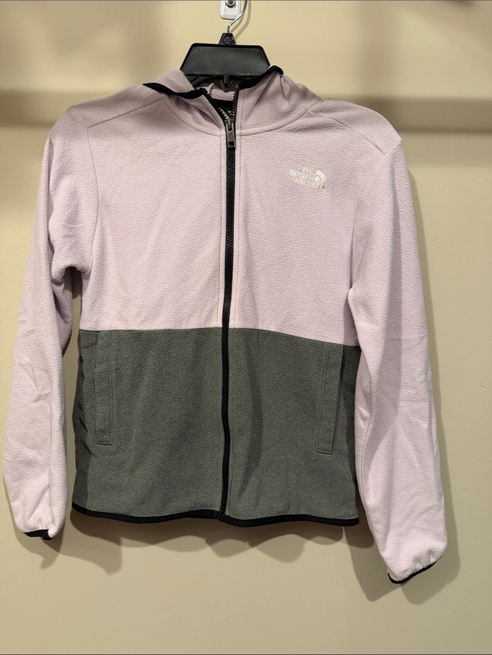 The North Face Glacier Full-Zip Hooded Fleece Jacket Size girls L 12 Pink gray